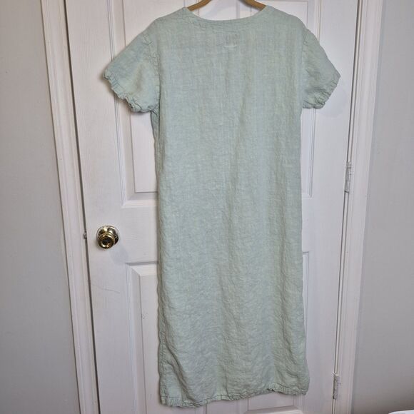 Via Vai By Pollero Women's Large Linen Button Maxi Dress Mint Green Short Sleeve - Picture 5 of 6